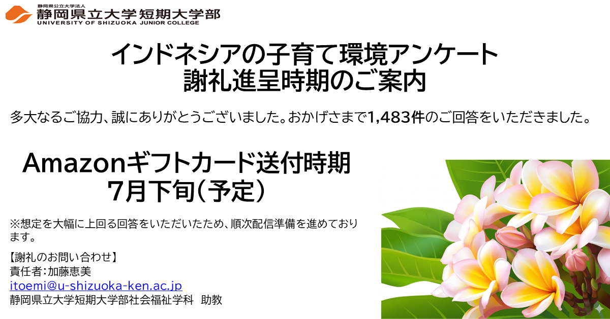 アンケート謝礼進呈時期のご案内